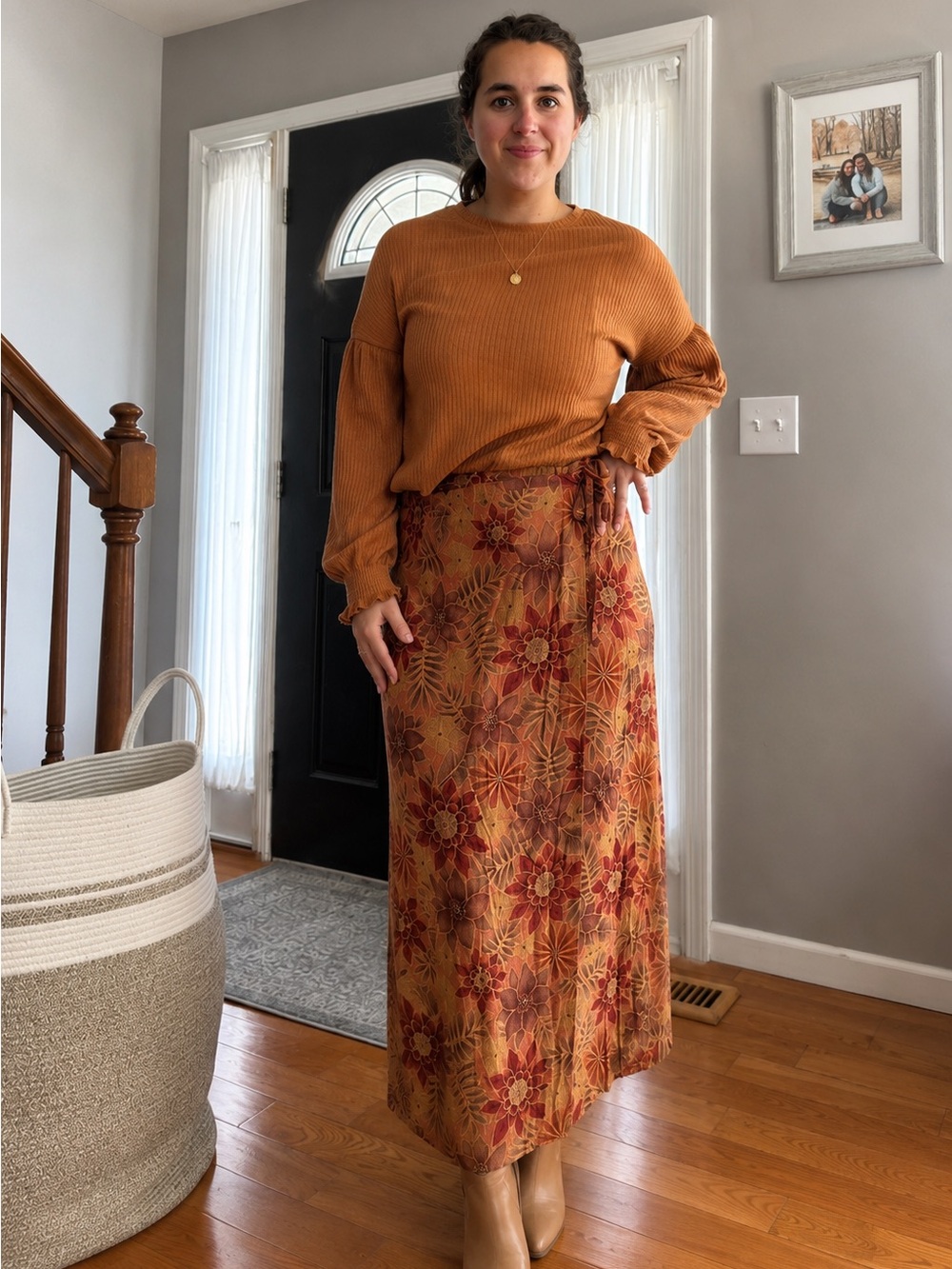 Floral Wrap Maxi Skirt with Sweater